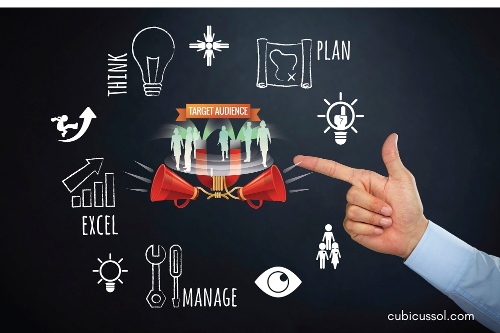 Target audience concept with hand gesture: challenges for digital marketing